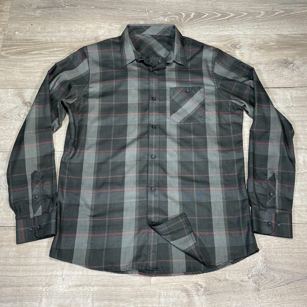 Travis Mathew Men's Plaid Button-Down Shirt in Black, Gray & Red